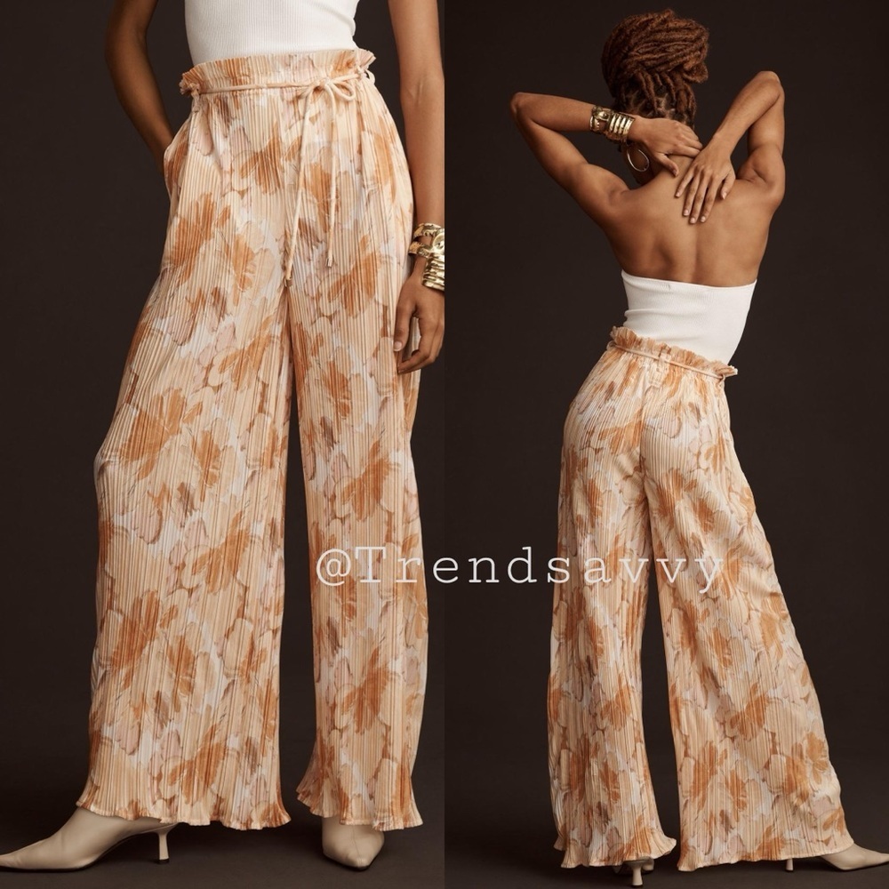 Anthropologie Significant Other Marlie Printed Pliss Wide Leg Pants Size 8 Nwt